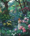 girl on floral path